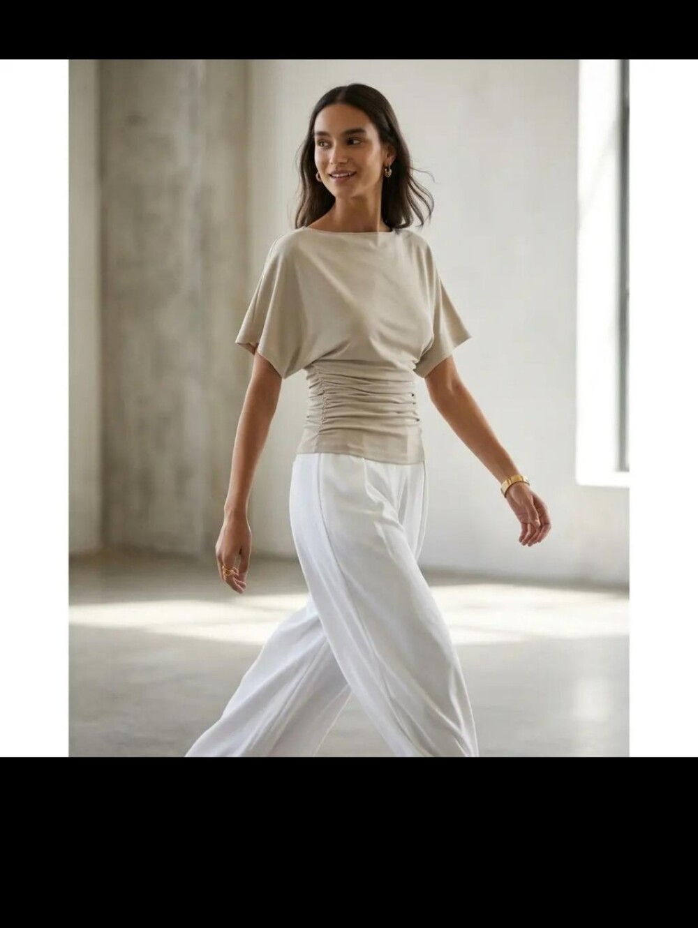 OGL Effortless Boatneck Batwing Ruched Top Morning Mist NWT